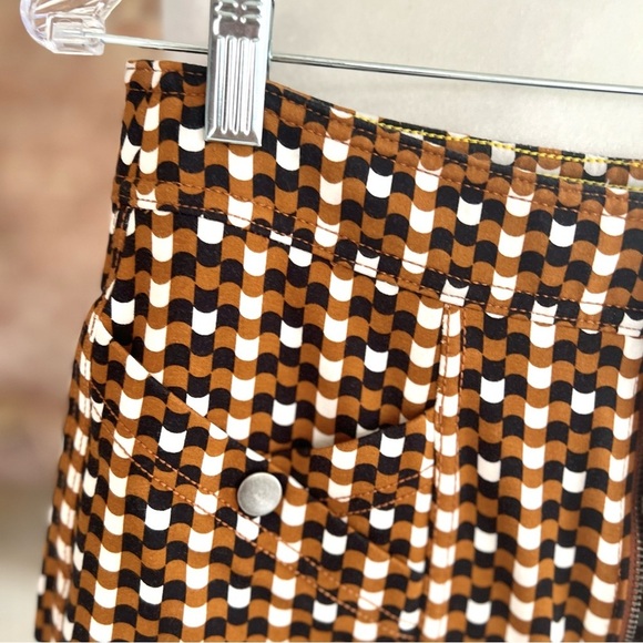 Maeve Anthro Checkered Pants Slim Ankle 8 Brown Black Knit Retro Mod Stretch - Picture 7 of 15